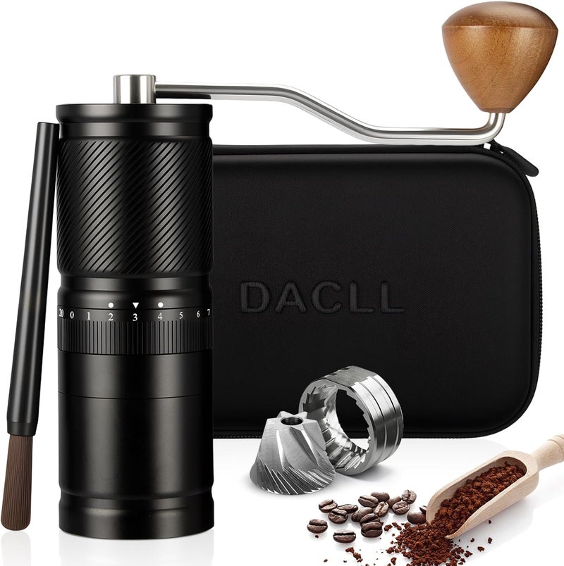 DACLL Manual Coffee Grinder with Numerical External Adjustable Setting, Capacity 30g with CNC Stainless Steel Conical Burr (black) - Image 1